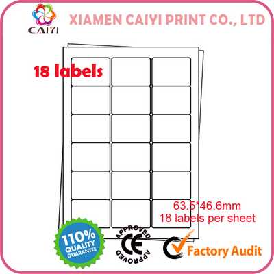A4 Laser Sheet Labels; 18 Labels Per Sheet