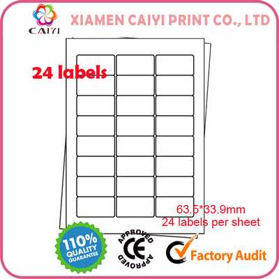 Label Sticker Paper A4 Size; 24 Labels Per Sheet